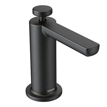 Moen Matte Black Modern Deck Mounted Kitchen Soap Dispenser with Above the Sink Refillable Bottle S3947BL