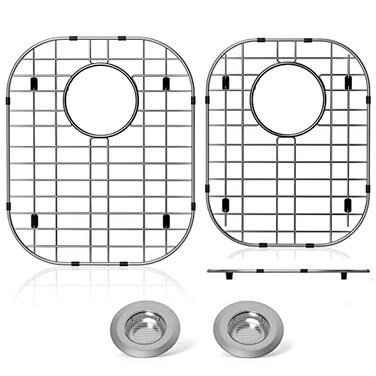 LOCVCDA 2Pack Sink Protector Grid 13x16and 112x145 304 Stainless Steel Sink Protectors for Kitchen Sink Rust Resistant Metal Kitchen Sink Grid with 2Pack Sink Strainers Rear Drain4Pack