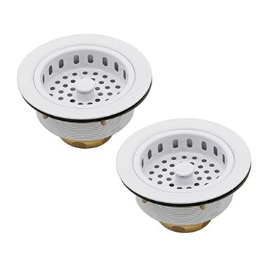 Westbrass D214550 312 Post Style Large Kitchen Sink Basket Strainer Powder Coat White 2Pack