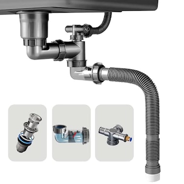 QruiLanTu Single Sink Kitchen Sink Drain Kit Space Saving Flexible Drain Pipe Flexible PTrap Drain Strainer with 312 Inch Sink Drain Assembly Kit 304 Stainless Steel