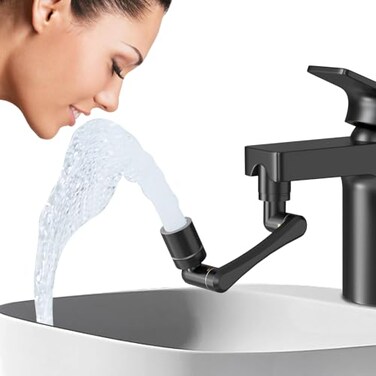CECEFIN 1440 RotatingFaucetExtender Sink Aerator 1080360 LargeAngle Splash Tap Extension with 2 Water Outlet Swivel Multifunctional Robotic Arm for KitchenBathroom Black
