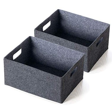 PANPAN-Shine PANPANShine 2 pack selfsupporting collapsible felt storage basket in darkgrey for storaging and sorting of clothes toys and office files