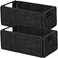 Vagusicc Wicker Storage Basket Set of 2 HandWoven Paper Rope Wicker Basket Small Storage Baskets for Organizing Toilet Paper Basket Foldable Large Cube Storage Organizer Bins for Shelves Black