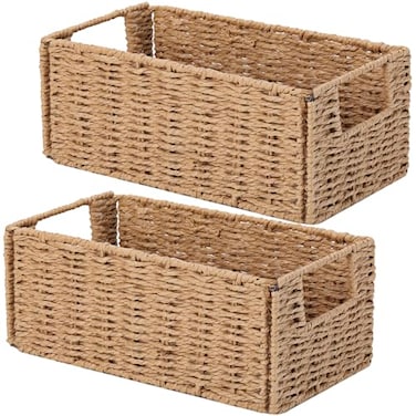 Vagusicc Wicker Storage Basket Set of 2 HandWoven Paper Rope Wicker Basket Small Storage Baskets for Organizing Toilet Paper Basket Foldable Large Cube Storage Organizer Bins for Shelves Natural