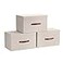 Ornavo Home 3 Pack Collapsible Storage Bins with Lid Foldable Linen Fabric Shelf Storage Basket Closet Organizer and Large Storage Box for Clothes with Leather Handles 15 x 10 x 9 Beige