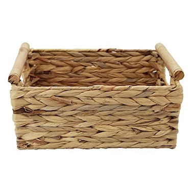 HODAKJUE Storage Basket made by Water Hyacinth with Wood Handles Arts and Crafts Medium