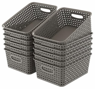 WYT 12Pack Plastic Small Shelf Storage Weave Baskets for Organizing Grey