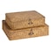 FOSSORH Set of 2 Flat Seagrass Storage Bins with Lid Wicker Storage Baskets for Organizing Woven Shelf Organizer Bins Home Utility Organizer Box for Home Office Supplies Caramel