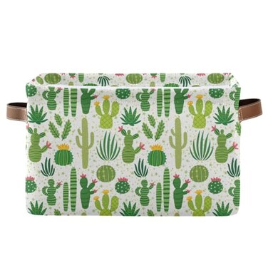 Bolaz Large Storage Basket Green Cacti Cactus Foldable Storage Box Organizer Bins with Handles for Bedroom Home Office