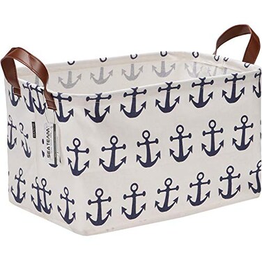 Sea Team Large Size Canvas Storage Bin Collapsible Shelf Basket Toy Organizer with Nautical Anchor Pattern 165 by 118 inches Navy Blue