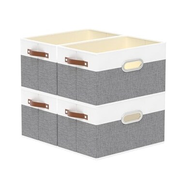 Yawinhe Fabric Storage Baskets Foldable Closet Organizer for Shelves Large Boxes with 3 Handles Canvas Bins for Clothes WhiteGrey 1299Lx905Wx787H 4Pack