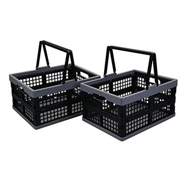 Nicesh 2Pack 15 L Plastic Collapsible Shopping Basket Folding Storage Crates with Handle