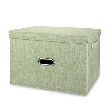 Valease Large Linen Collapsible Storage Bins with Removable Lids and Handles Washable Storage Box Containers Baskets Cube with Cover for BedroomClosetOfficeLiving RoomNursery Green Large
