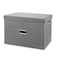 Valease Linen Fabric Collapsible Storage Bins with Removable Lids and Handles Washable Storage Box Containers Baskets Cube with Cover for BedroomClosetOfficeLiving RoomNursery Grey Medium