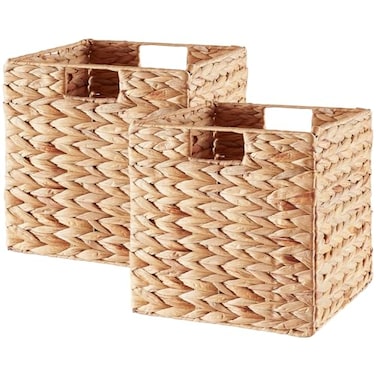 Vagusicc Storage Basket Set of 2 Handwoven Water Hyacinth Storage Baskets Foldable Wicker Storage Basket 9 Inch Cube Storage Bins for Shelves Organizer Square Shelf Baskets 9x9x9