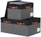 PFFVRP Large Storage Bins with Lids Foldable Fabric Storage Baskets with Lids Sturdy Storage Boxes with Labels and 3 PU Handles for Closet Home Bedroom Office 26L 3 Packs GreyBlack