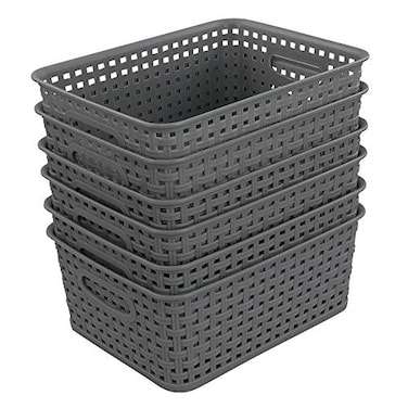 Sandmovie Grey Plastic Rattan Storage Baskets 6 Packs