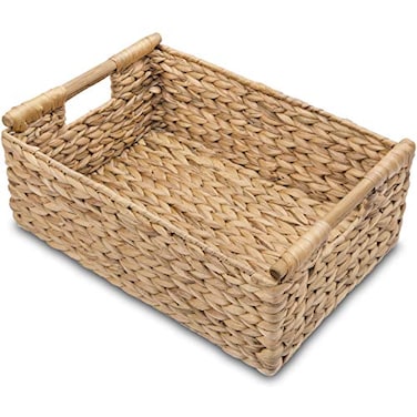 VATIMA Hyacinth Large Wicker Basket 155x108x62 Rectangular Wooden Handles Shelf Organizer