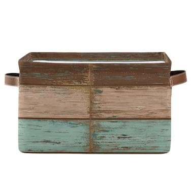 Bolaz Teal Pattern Square Storage Basket Canvas Organizer for Home Office 1 Pc