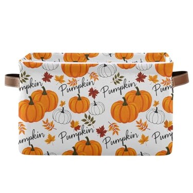 Bolaz Large Storage Basket Pumpkin Leaf Fall Autumn Foldable Storage Box Organizer Bins with Handles for Bedroom Home Office