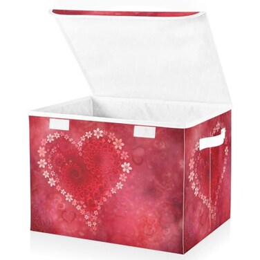 senya Valentines Storage Baskets Collapsible Storage Bins with Lids Floral Heart Storage Boxes Clothes Baskets for Organizing