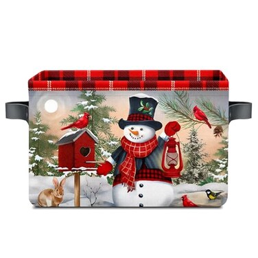 Styubn Christmas Decorative Storage Bins with Handles Christmas Snowman Baskets Foldable Cloth Organizer Storage Boxes for Home Office 14 x 10 x 8