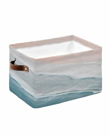 DecorLovee Summer Beach Storage Basket Waterproof Cube Storage Bin Organizer with Handles Ocean Nautical Coastal Seaside Aqua Beige Collapsible Storage Cubes Bins for Clothes Books 15x11x95 1 Pcs