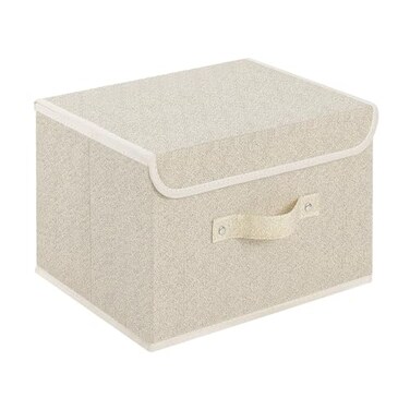 ENUMAIL Storage Boxes Collapsible Storage Bins with Lids Cotton and linen cloth Storage Baskets with Handle for Books Closet Bedroom Home 102x79x67 in Grey and Beige