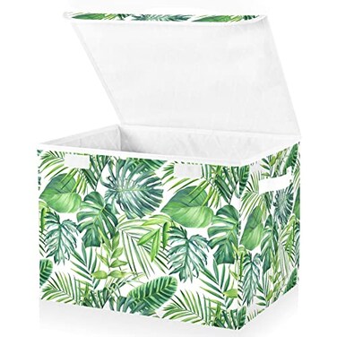 senya Large Storage Bins with Linen Collapsible Foldable Storage Cubes Closet Organizer Containers box FlipTop Lid for Home Bedroom Office 167 x 126 x 118in Linentropical Palm Leaves