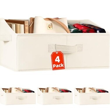 Criusia Closet Organizers Bins 4 Pack Large Closet Shelf Organizer with Handles Fabric Trapezoid Home Organization and Storage Baskets for Organizing Clothes Toy Blanket Towel Purse Hats