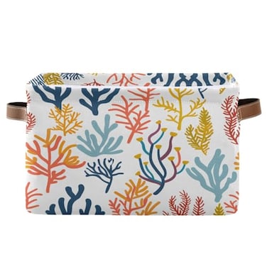 Bolaz Large Storage Basket Sea Corals and Seaweed Foldable Storage Box Organizer Bins with Handles for Bedroom Home Office