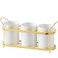 Maxramic 3Piece White Ceramic Silverware Caddy with Golden Metal Rack for Party Countertop Utensil Holder Flatware Caddy Cutlery Storage Organizer for Kitchen Table WhiteGold