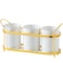 Maxramic 3Piece White Ceramic Silverware Caddy with Golden Metal Rack for Party Countertop Utensil Holder Flatware Caddy Cutlery Storage Organizer for Kitchen Table WhiteGold