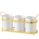 Maxramic 3Piece White Ceramic Silverware Caddy with Golden Metal Rack for Party Countertop Utensil Holder Flatware Caddy Cutlery Storage Organizer for Kitchen Table WhiteGold
