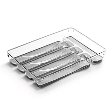 BINO 5Slot Silverware Organizer for Drawer Plastic Utensil Kitchen Drawers Tray Organization wGrip Lining Light Grey