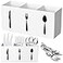Suzile Acrylic Cutlery Storage Organizer Bin Silverware Caddy Countertop Knife Spoon and Fork Holder Kitchen 3 Section Tableware Storage Box for Cabinet Indoor Home Flatware Dining Room WhiteM