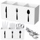 Suzile Acrylic Cutlery Storage Organizer Bin Silverware Caddy Countertop Knife Spoon and Fork Holder Kitchen 3 Section Tableware Storage Box for Cabinet Indoor Home Flatware Dining Room WhiteM