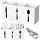 Suzile Acrylic Cutlery Storage Organizer Bin Silverware Caddy Countertop Knife Spoon and Fork Holder Kitchen 3 Section Tableware Storage Box for Cabinet Indoor Home Flatware Dining Room WhiteM