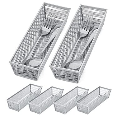 Neudeco Silverware OrganizerMesh Drawer Organizer for KitchenMetal Utensil Organizer for Flatware Knives SpoonsCosmetic Silver 9 3 2 inch Pack6