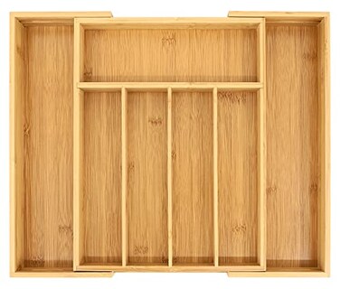 VaeFae Bamboo Drawer Organizer Expandable Silverware Drawer Organizer Cutlery Tray with Dividers for Kitchen Utensils Medium