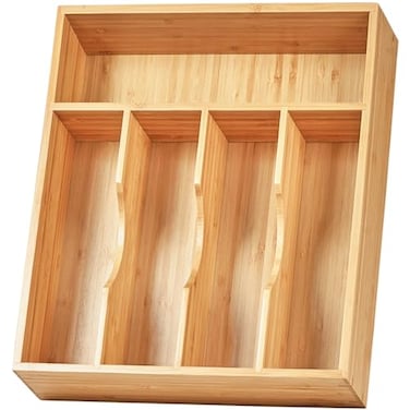 Umilife Bamboo Kitchen Drawer Organizer 11 Inch Silverware Utensils Tray Holder with Grooved Dividers 24 High Wood Caddy for Flatware Cutlery Knives