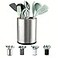 LIBODOUR Kitchen Utensil Holder Extra Large 360Rotating For Counter Organizer Stainless Steel Storage Cooking Silverware Caddy 3 Compartment Flatware Spoon Spatula Tool Cutlery ContainerSilvery