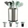 LIBODOUR Kitchen Utensil Holder Extra Large 360Rotating For Counter Organizer Stainless Steel Storage Cooking Silverware Caddy 3 Compartment Flatware Spoon Spatula Tool Cutlery ContainerSilvery