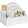 Ukonvi Paper Plate Dispenser Paper Plate Holder for Kitchen Counter Wood Rustic Silverware Utensil Caddy Cutlery Flatware Organizer Box for Cups Spoons Forks Plates Napkins Kitchen Accessories