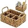 Glenmal Wicker Flatware Storage Basket Utensil Caddy Hand Woven Divided Cutlery Holder Kitchen Utensil Organizer Water Hyacinth Silverware Organizer with Handle for Countertop Party Rectangular
