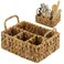 Glenmal Wicker Flatware Storage Basket Utensil Caddy Hand Woven Divided Cutlery Holder Kitchen Utensil Organizer Water Hyacinth Silverware Organizer with Handle for Countertop Party Rectangular