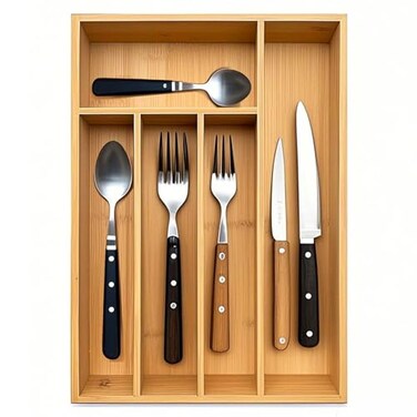 guiogc Kitchen Bamboo Silverware Drawer OrganizerSilverware Organizer and Cutlery Tray with Grooved Drawer Dividers for Silverware Knives in Kitchen Bedroom 5 SlotNatural