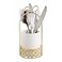 JUXYES Ceramic Silverware Holder For Tabletop White Cutlery Holder With Golden Metal Bracket Decorative Flatware Holder Countertop Utensil Holder Organizer for Wedding Kitchen Dining Tables