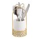 JUXYES Ceramic Silverware Holder For Tabletop White Cutlery Holder With Golden Metal Bracket Decorative Flatware Holder Countertop Utensil Holder Organizer for Wedding Kitchen Dining Tables