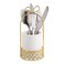 JUXYES Ceramic Silverware Holder For Tabletop White Cutlery Holder With Golden Metal Bracket Decorative Flatware Holder Countertop Utensil Holder Organizer for Wedding Kitchen Dining Tables